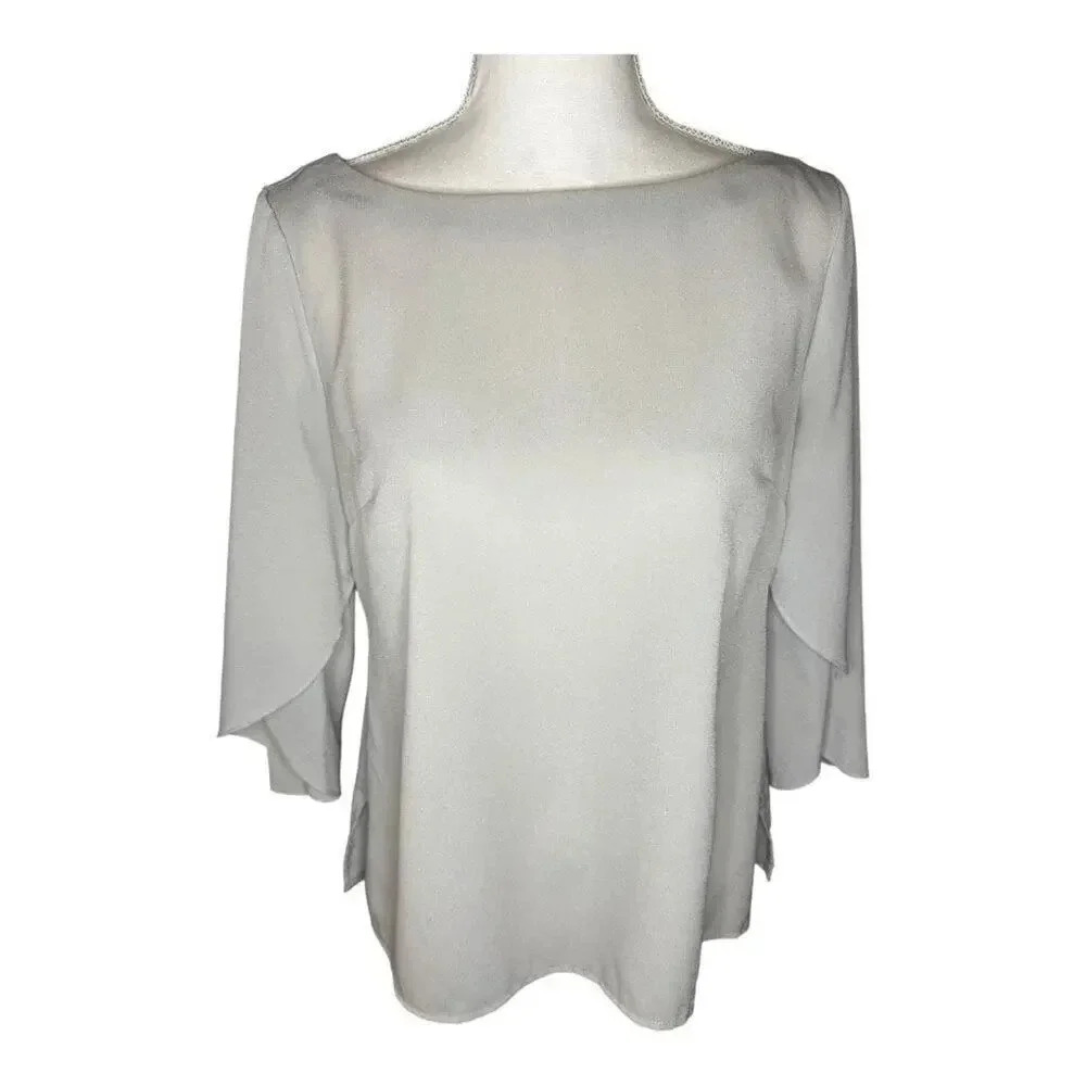 Banana Republic Petite XS Light Gray Flowy Layered Sleeve Boatneck Top